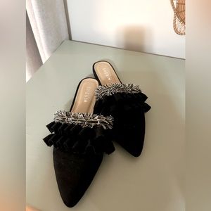 Ruffled Black Mules